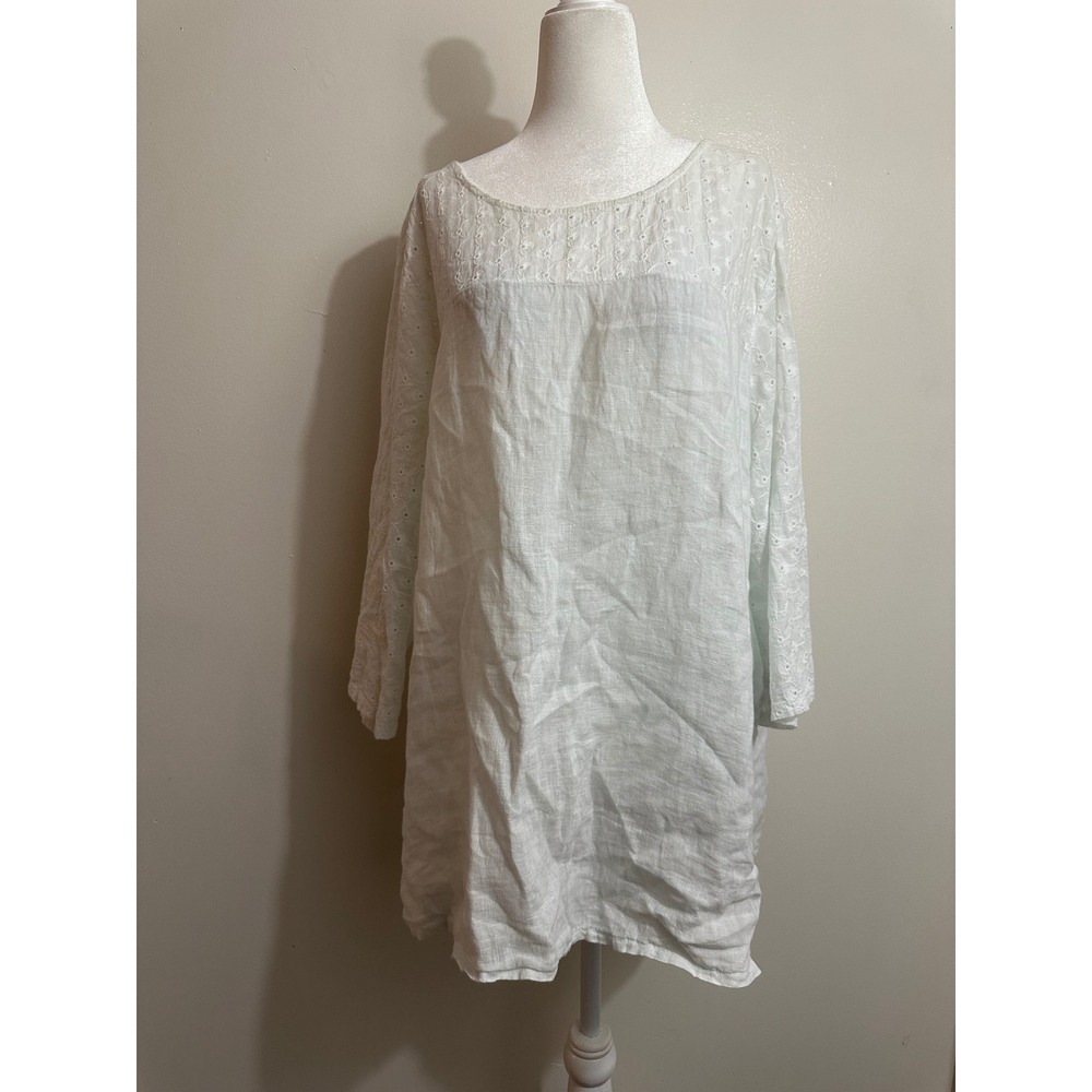 Terzo Millennio White Linen Eyelet Lace Tunic Top Made in Italy 2X